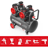 KOBB KBK50S2 4.0HP 50Lt 8Bar Çift Motorlu Yağsız Sessiz Taşınabilir Hava Kompresörü - Onivias